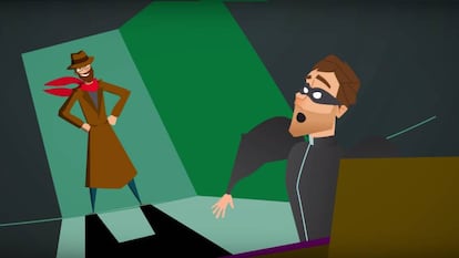 Captura de pantalla del videojuego en la que Max, el protagonista, atrapa al 'hacker'.