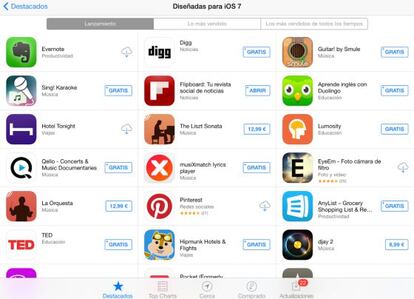 Secci&oacute;n de aplicaciones preparadas para iOS 7 en la AppStore.