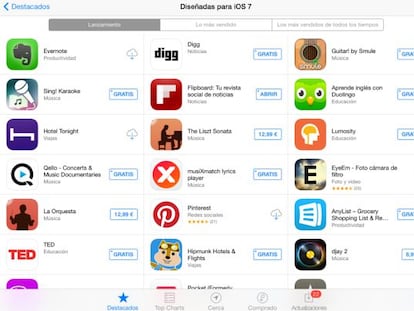 Secci&oacute;n de aplicaciones preparadas para iOS 7 en la AppStore.