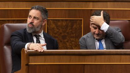 El líder de Vox, Santiago Abascal (izquierda), durante una sesión plenaria del Congreso de los Diputados, este jueves.