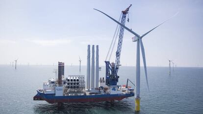 Parque e&oacute;lico de marino de Iberdrola, cerca de Duddon Sands, en Reino Unido.