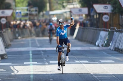 Alejandro Valverde, del equipo Movistar, este sábado en Estella.