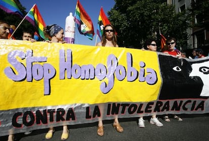 Marchers at Madrid’s Gay Pride celebrations in 2008.