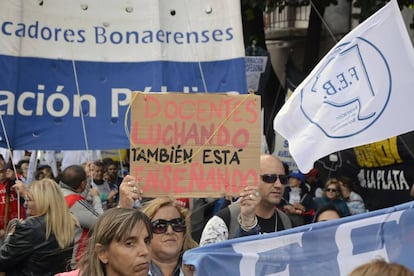 Una imagen de la marcha docente que se realizó en La Plata.