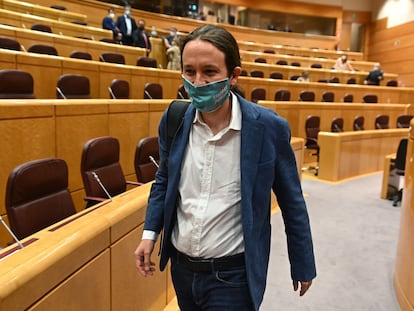El vicepresidente segundo del Gobierno y líder de Unidas Podemos, Pablo Iglesias, en una sesión de control en el Senado este pasado mes de julio.