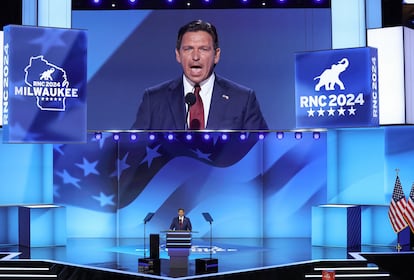 Ron DeSantis, durante su intervención en la convención republicana.