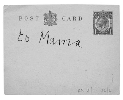 The back of a postcard that Roald Dahl sent to his mother.