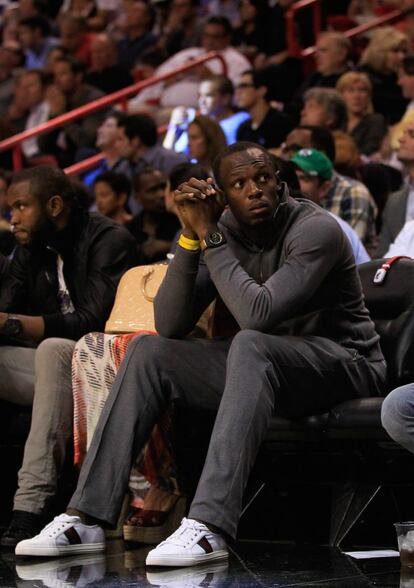 Usain Bolt, durante el partido entre Miami Heat y Boston Celtics