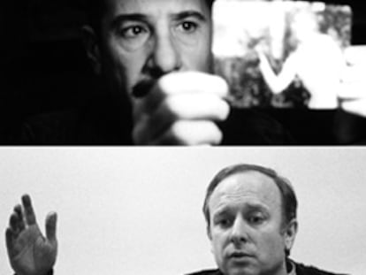 Alfredo Landa, en <b>un fotograma de la película</b><i> El crack; </i><b>abajo</b>, Manuel Summers.