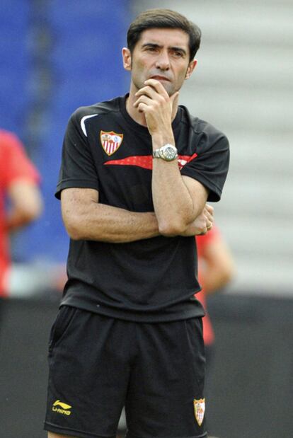 Marcelino, en el entrenamiento en el AWD Arena.