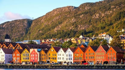 Vista del puerto histórico de Bryggen, en la ciudad noruega de Bergen. 