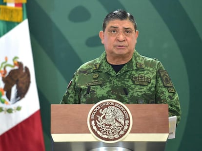 El secretario de Defensa, Luis Cresencio Sandoval, durante una rueda de prensa matutina, el 25 de febrero de 2022.