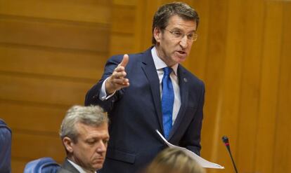Feijóo, esta mañana en la sesión de control del Parlamento.