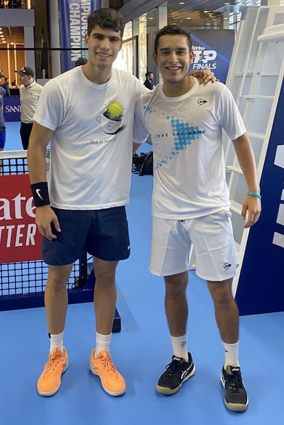 Alcaraz y Bueno, durante un entrenamiento en el Pala Alpitour.