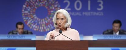La directora gerente del FMI, Christine Lagarde, la semana pasada en la reuni&oacute;n con el Banco Mundial.