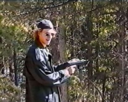 Dylan Klebold practices with a gun a month before the Columbine massacre.