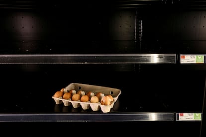 Un cartón de huevos sobre la estantería de una tienda de Nueva York, en febrero de este año. 