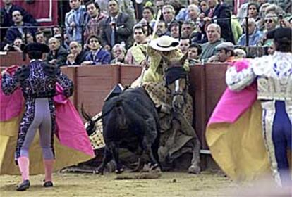 El quinto toro, que tuvo bravura y nobleza, derriba en la primera vara.