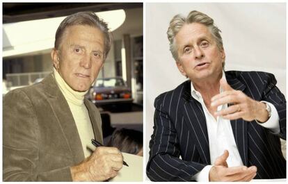 <strong>Kirk e Michael Douglas.</strong> Kirk Douglas leva nas costas uma profícua carreira de ator. De fato, aos 99 anos, continua ativo. Um de seus últimos trabalhos foi a série 'It Runs in the Family', produzida, entre outros, por seu filho Michael. Aos 71 anos, Michael Douglas é outro desses atores a quem a velhice parece não se impor, e continua fazendo parte da vida social de Hollywood. Costuma ir aos eventos públicos acompanhado pela mulher, Catherine Zeta Jones, com quem está casado desde 2000.