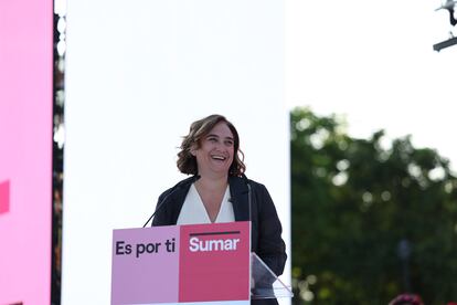 La exalcaldesa de Barcelona, Ada Colau, durante el acto de cierre de campaña de Sumar.