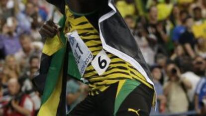 Bolt, tras vencer en los 100 metros de Mosc&uacute;. 