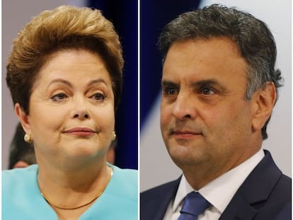 Dilma e A&eacute;cio, durante o debate no SBT.