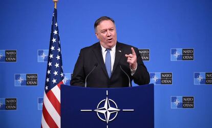 El secretario de Estado norteamericano, Mike Pompeo, durante su intervención en la OTAN, este martes.