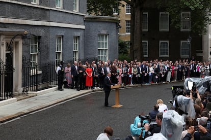 El primer ministro británico, Keir Starmer, durante la rueda de prensa ofrecida este viernes en Downing Street. 