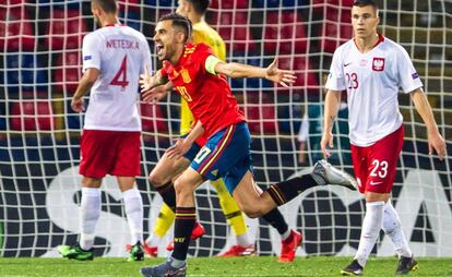 Dani Ceballos celebra su gol ante Polonia.