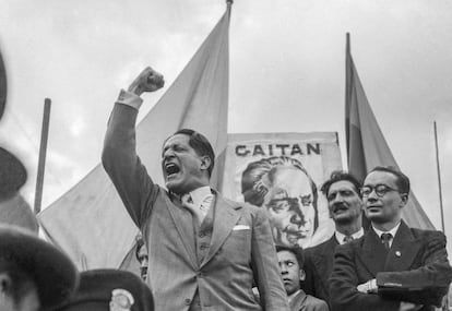 Icónica imagen de Gaitán en un acto público que sirvió para la elaboración de afiches.