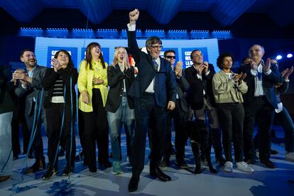 El expresidente catalán y candidato de JxCat, Carles Puigdemont, en el acto de inicio de campaña en Argelers (sur de Francia).