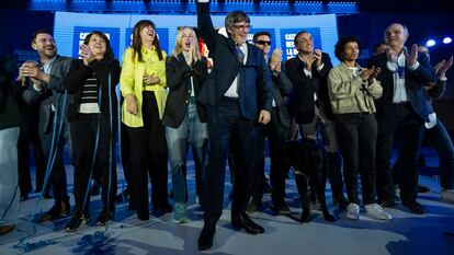 El expresidente catalán y candidato de JxCat, Carles Puigdemont, en el acto de inicio de campaña en Argelers (sur de Francia).