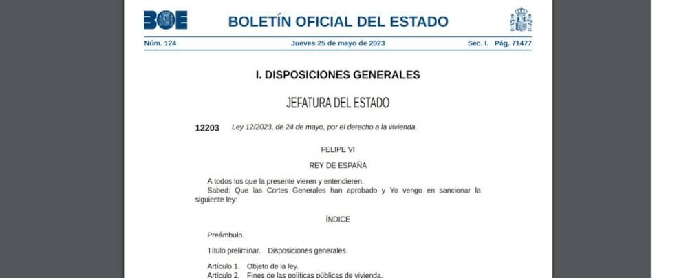 Alquiler El BOE publica la ley de vivienda, que entra en vigor este ...
