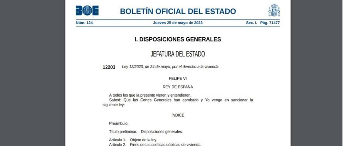 Alquiler El BOE publica la ley de vivienda, que entra en vigor este ...
