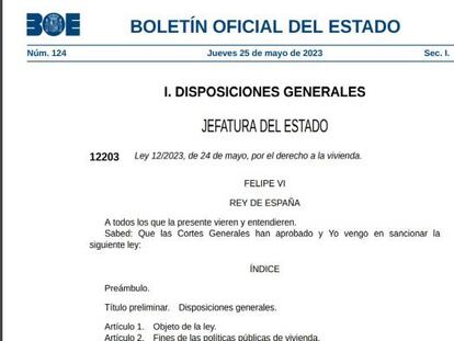 El BOE publica la ley de vivienda, que entra en vigor este viernes 26 de mayo