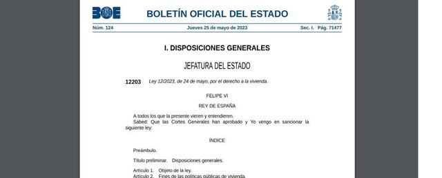 Alquiler El BOE publica la ley de vivienda, que entra en vigor este ...