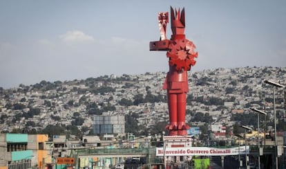 La estatua del Guerrero Chimalli, en Chimalhuac&aacute;n.