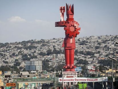 La estatua del Guerrero Chimalli, en Chimalhuac&aacute;n.