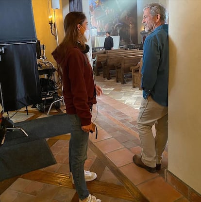 Mel Gibson en el rodaje de la película 'Stu', grabada en su iglesia de Agoura Hills en 2021.