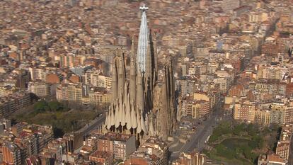 Barcelona, Spain - 3D reconstruction of the towers of Sagrada Familia (Junta Consturctora Del Templo Expiatorio de la Sagrada Famili)