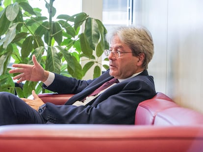 Paolo Gentiloni, durante la entrevista en Bruselas, el viernes.