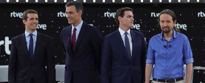 Los cuatro representantes, antes del debate celebrado en RTVE.