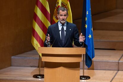 El rey Felipe VI, esta mañana en Barcelona. 
 