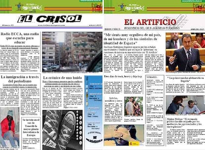 Portadas de <i>El Crisol,</i> del colegio Martin Luther King Sur, de Tenerife, ganador de la pasada edición, y <i>El Artificio,</i> del Instituto Juanelo Turriano, de Toledo, que obtuvo el segundo premio.