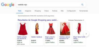 Captura de pantalla del servicio Google Shopping.