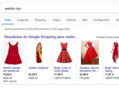 Captura de pantalla del servicio Google Shopping.