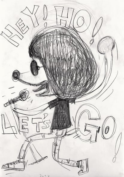 la música como una de sus pasiones se ve en el boceto hecho a lápiz ‘Joey’, 2008, retrato del miembro de los Ramones.