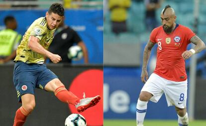 James e Vidal, esperanças colombiana e chilena na Copa América.