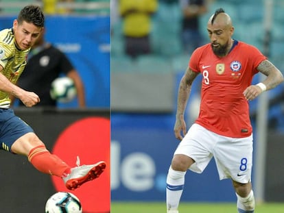 James e Vidal, esperanças colombiana e chilena na Copa América.