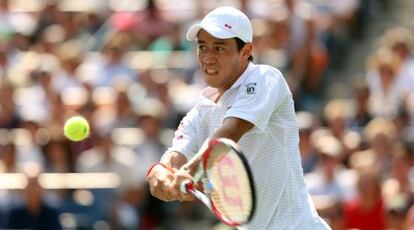 Kei Nishikori en el partido contra Novak Djokovic.